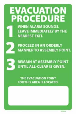 PVC 300mm x 450mm Evacuation Procedure  - PVC sign