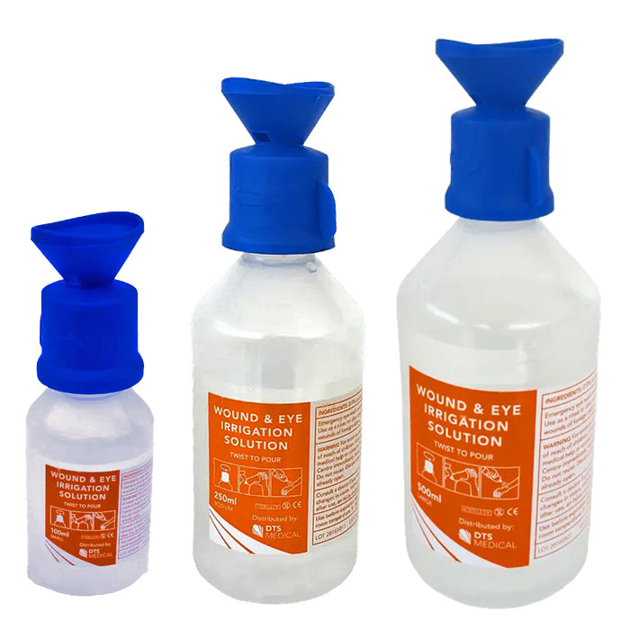 Saline Eye Irrigation Bottle Prefilled c/w a soft rubber eye shape shower rose